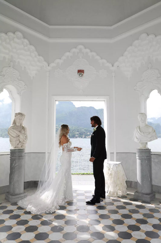 Bride and groom celebrating their wedding at Villa del Balbianello during multi-day Lake Como photography coverage.