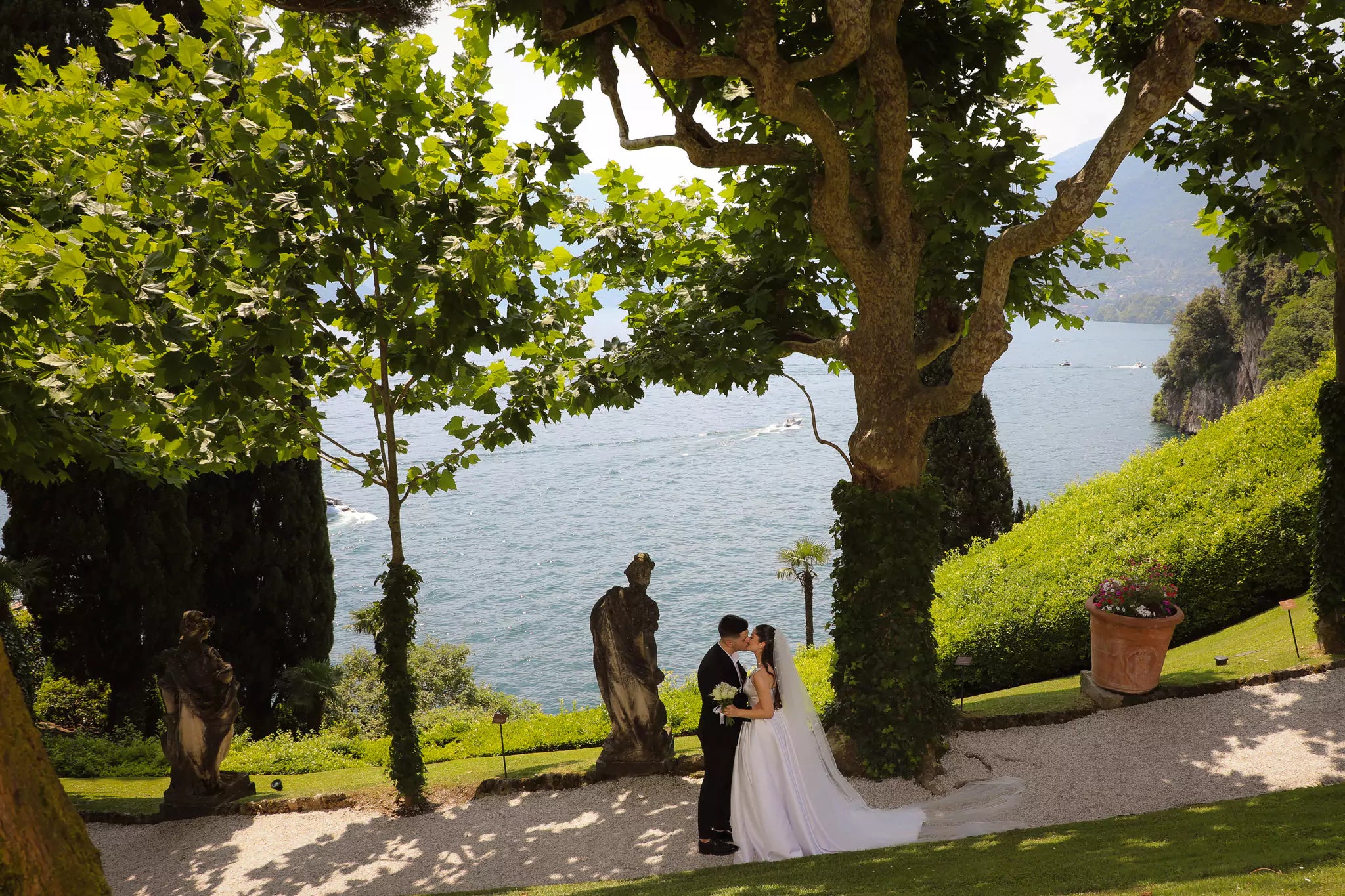 Bride and groom in Lake Como captured by luxury wedding photographer